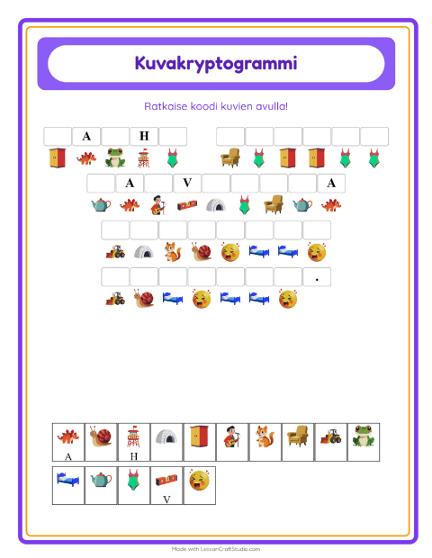 Esikatselu: Kryptogrammi-tehtäväarkki, Esiopetus