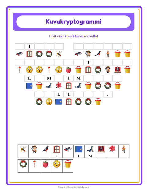 Esikatselu: Kryptogrammi-tehtäväarkki, Esiopetus