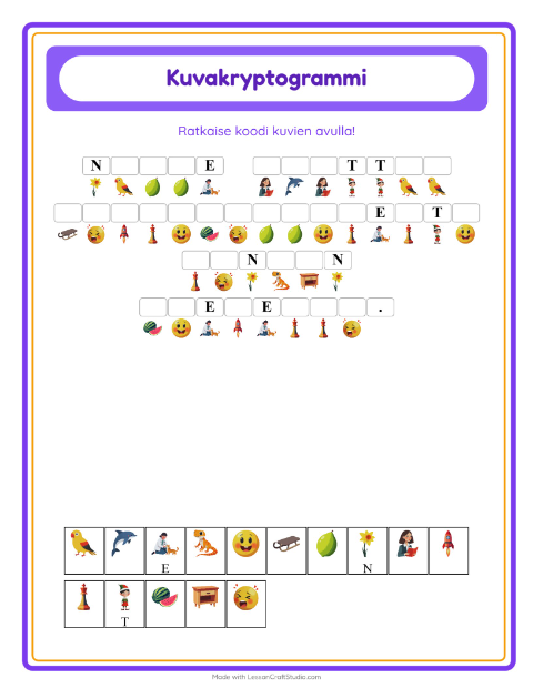 Esikatselu: Kryptogrammi-tehtäväarkki, Esiopetus