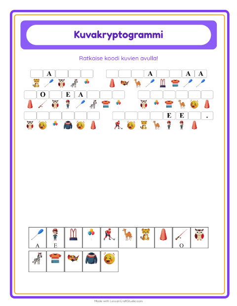 Esikatselu: Kryptogrammi-tehtäväarkki, Esiopetus