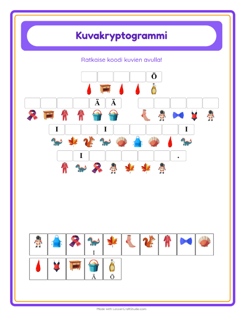 Esikatselu: Kryptogrammi-tehtäväarkki, Esiopetus