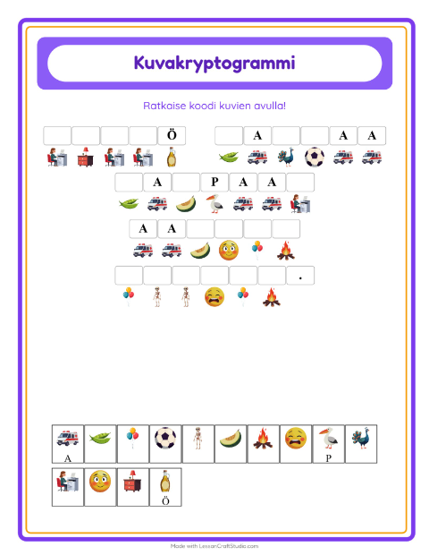 Esikatselu: Kryptogrammi-tehtäväarkki, Esiopetus