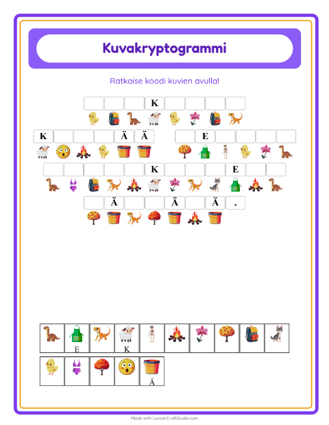 Esikatselu: Kryptogrammi-tehtäväarkki, Esiopetus