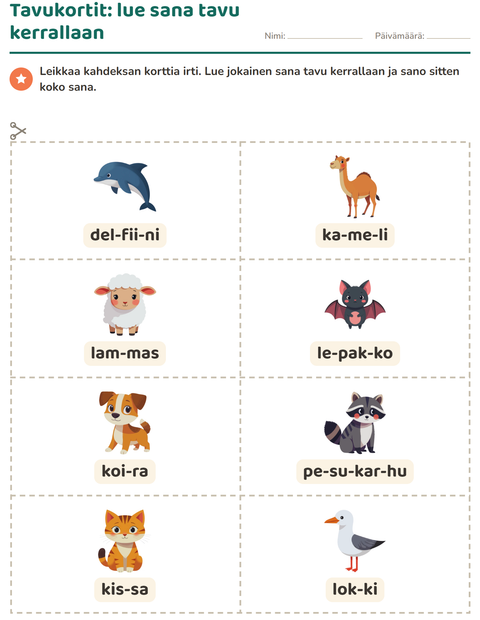 Tavukortit: lue sana tavu kerrallaan