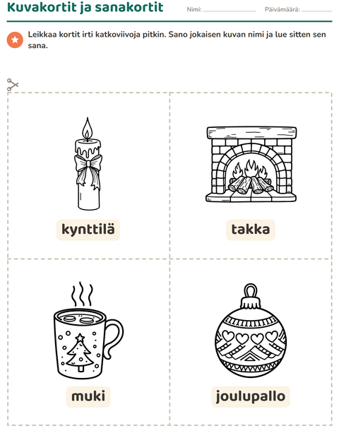 Esikatselu: Kuvakortit-tehtäväarkki, aiheena Joulu M/V 2, Esiopetus