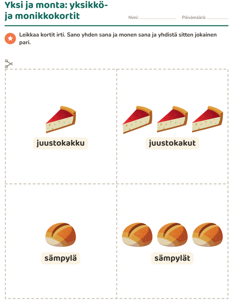 Esikatselu: Kuvakortit-tehtäväarkki, aiheena Leipomo, Esiopetus