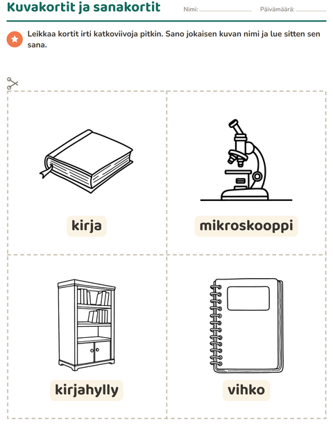 Esikatselu: Kuvakortit-tehtäväarkki, aiheena Luokkahuone 2 (M/V), Esiopetus