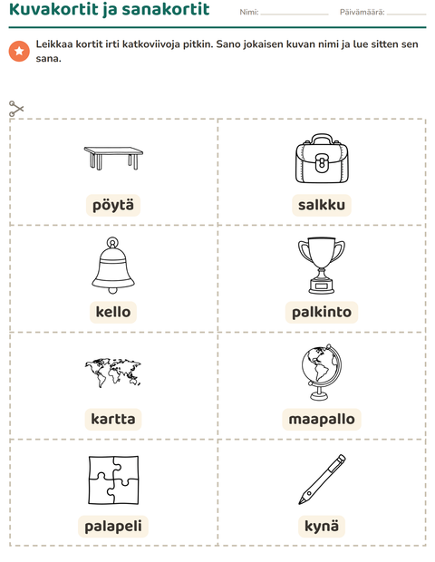 Esikatselu: Kuvakortit-tehtäväarkki, aiheena Luokkahuone (M/V), Esiopetus