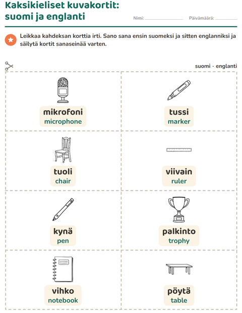 Esikatselu: Kuvakortit-tehtäväarkki, aiheena Luokkahuone (M/V), Esiopetus