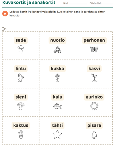 Esikatselu: Kuvakortit-tehtäväarkki, aiheena Luonto MV, Esiopetus