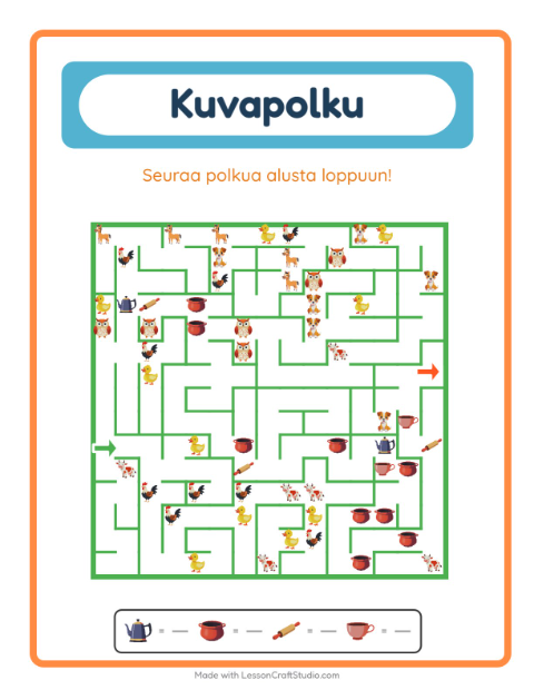 Esikatselu: Kuvapolku-tehtäväarkki, aiheena Keittiövälineet, Esiopetus