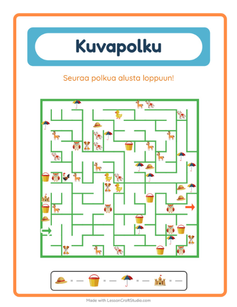 Esikatselu: Kuvapolku-tehtäväarkki, aiheena Kesä, Esiopetus