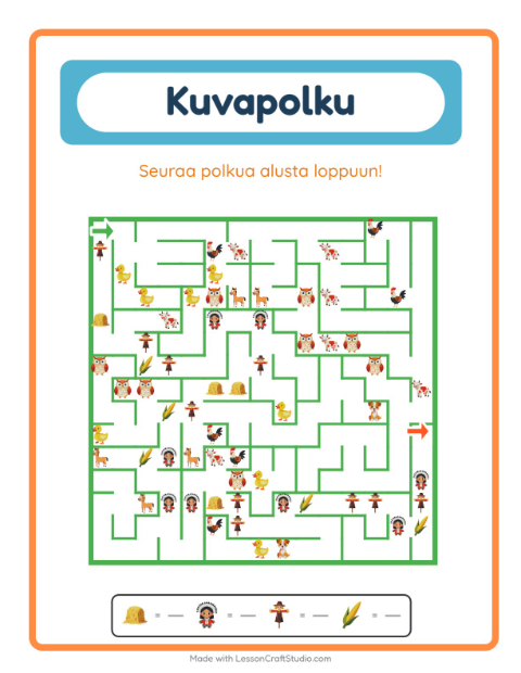 Esikatselu: Kuvapolku-tehtäväarkki, aiheena Kiitospäivä, Esiopetus