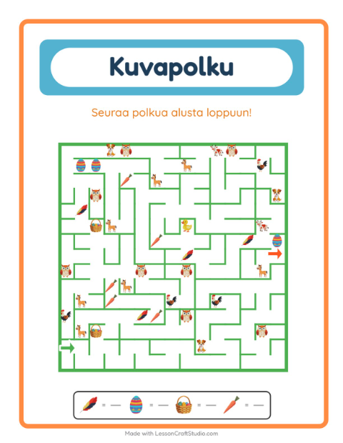 Esikatselu: Kuvapolku-tehtäväarkki, aiheena Pääsiäinen, Esiopetus