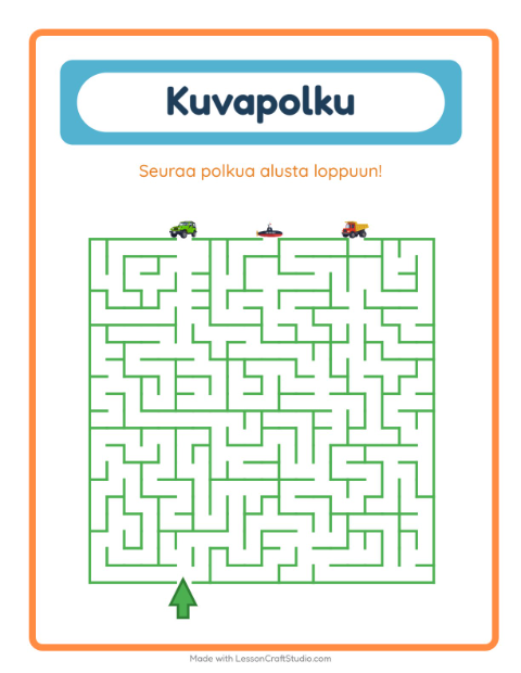 Esikatselu: Kuvapolku-tehtäväarkki, aiheena Ajoneuvot, Esiopetus