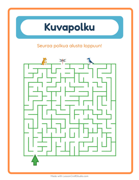 Esikatselu: Kuvapolku-tehtäväarkki, aiheena Metsän eläimet, Esiopetus