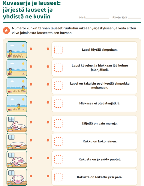 Esikatselu: Kuvasarjat-tehtäväarkki, 1. luokka