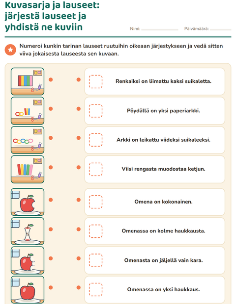 Esikatselu: Kuvasarjat-tehtäväarkki, 1. luokka