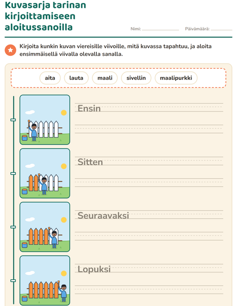 Esikatselu: Kuvasarja tarinan kirjoittamiseen aloitussanoilla