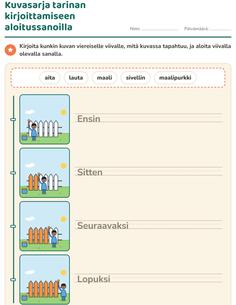 Esikatselu: Kuvasarjat-tehtäväarkki, 2. luokka