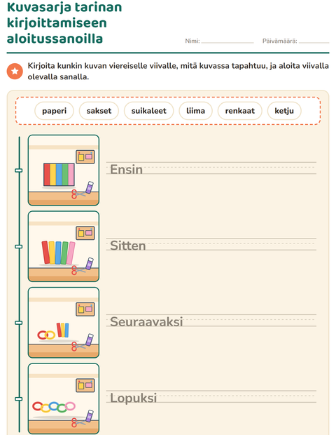 Esikatselu: Kuvasarjat-tehtäväarkki, 2. luokka