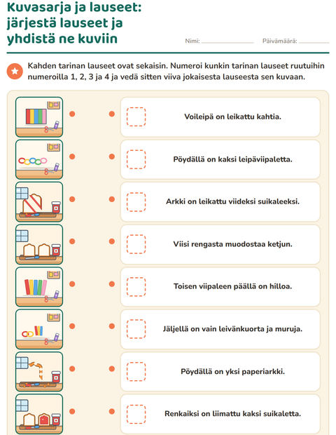 Esikatselu: Kuvasarjat-tehtäväarkki, 1. luokka