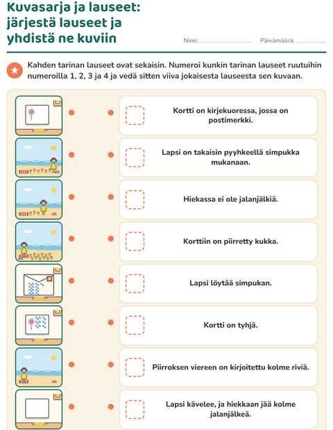 Esikatselu: Kuvasarjat-tehtäväarkki, 1. luokka
