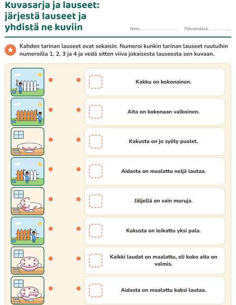 Esikatselu: Kuvasarjat-tehtäväarkki, 1. luokka