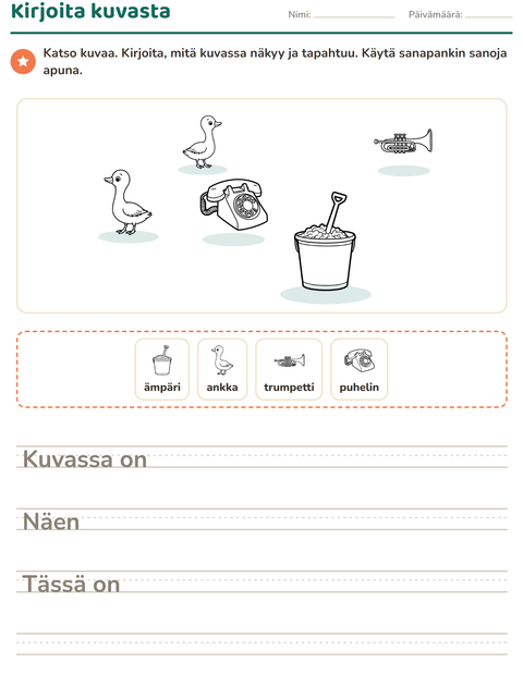 Esikatselu: Kuvasta kirjoittaminen-tehtäväarkki, aiheena Lelut MV 2, 2. luokka