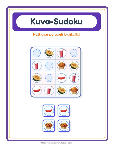 Esikatselu: Kuvasudoku-tehtäväarkki, aiheena Aamiainen, Esiopetus