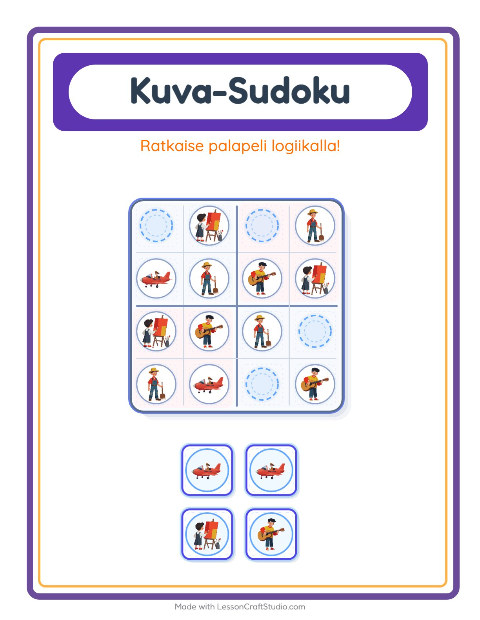 Esikatselu: Kuvasudoku-tehtäväarkki, aiheena Ammatit, Esiopetus