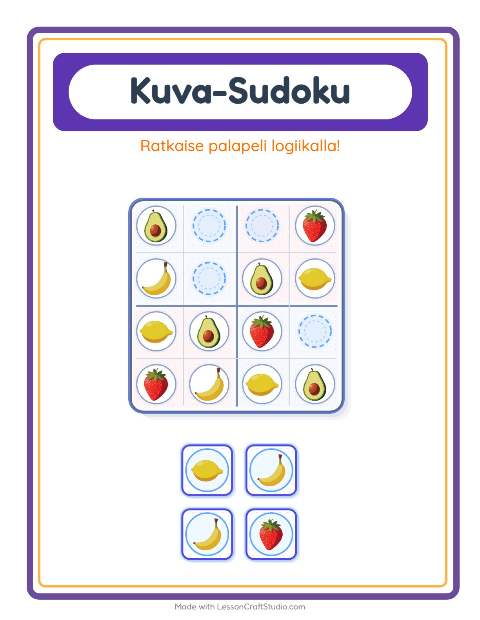 Kuvasudoku (helppo) – Hedelmät