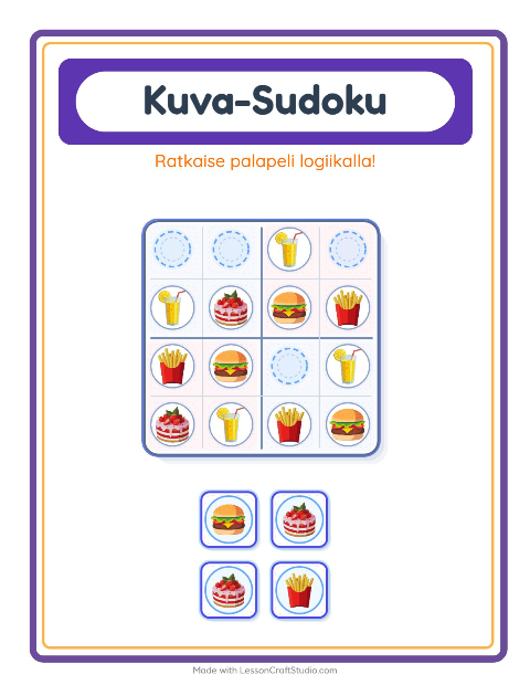 Esikatselu: Kuvasudoku-tehtäväarkki, aiheena Heinäkuun 4., Esiopetus