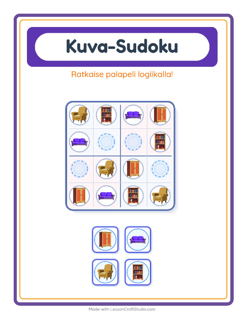 Kuvasudoku (helppo) – Huonekalut