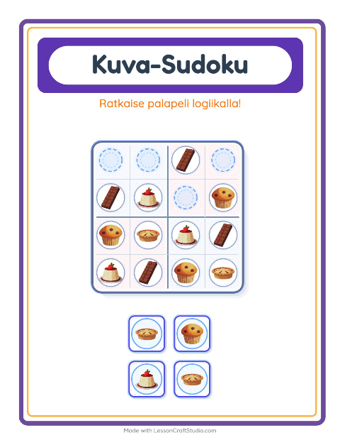 Kuvasudoku (helppo) – Jälkiruoat ja makeiset