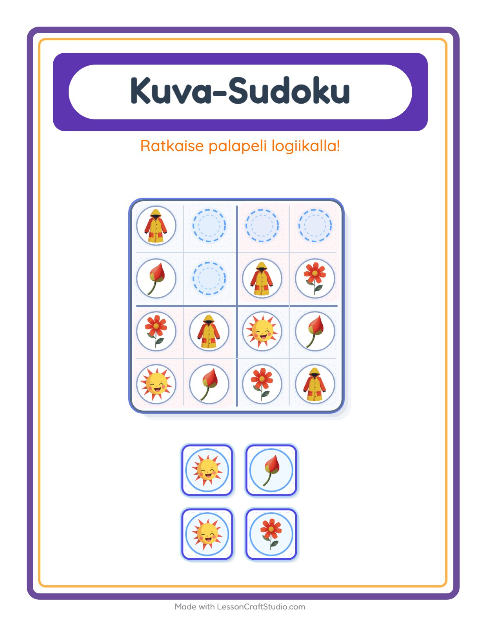 Esikatselu: Kuvasudoku-tehtäväarkki, aiheena Kevät, Esiopetus