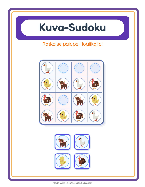 Kuvasudoku (helppo) – Maatilan eläimet