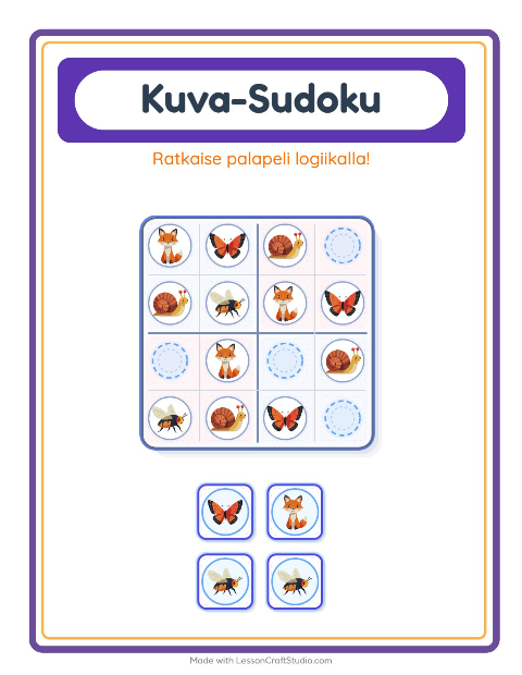Kuvasudoku (helppo) – Metsän eläimet