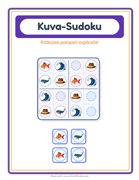 Esikatselu: Kuvasudoku-tehtäväarkki, aiheena Ranta, Esiopetus