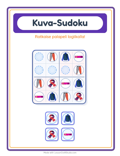 Kuvasudoku (helppo) – Vaatteet