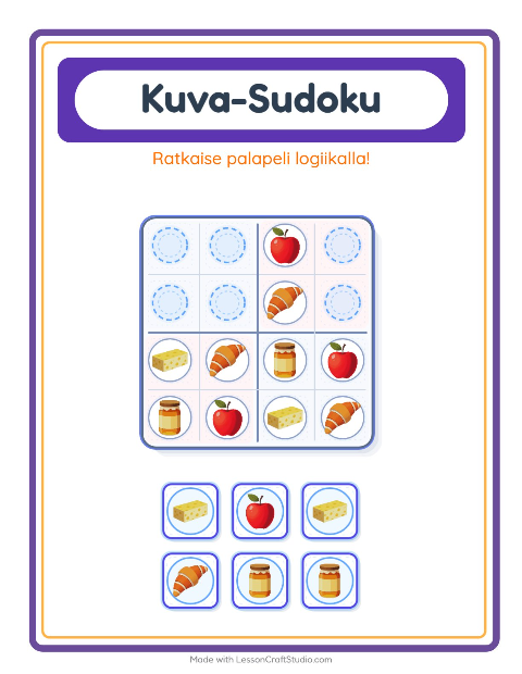 Esikatselu: Kuvasudoku-tehtäväarkki, aiheena Aamiainen, Esiopetus