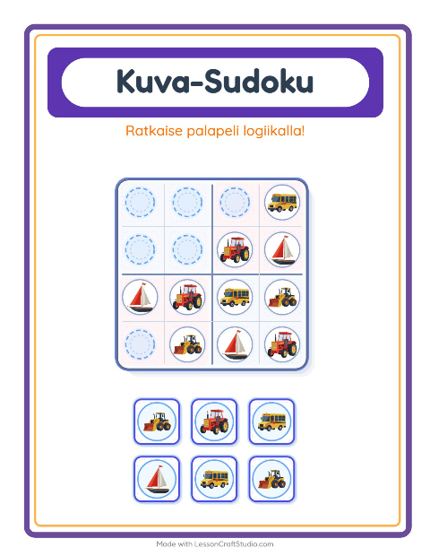 Kuvasudoku (keskivaikea) – Ajoneuvot