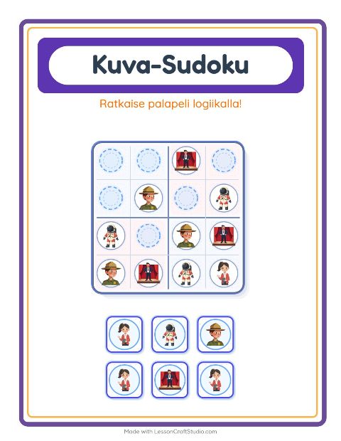 Esikatselu: Kuvasudoku (keskivaikea): Ammatit – esikouluikäisille