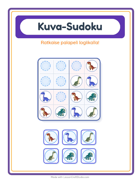 Kuvasudoku (keskivaikea) – Dinosaurukset