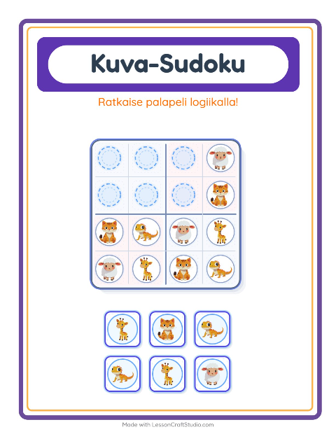 Kuvasudoku (keskivaikea) – Eläimet