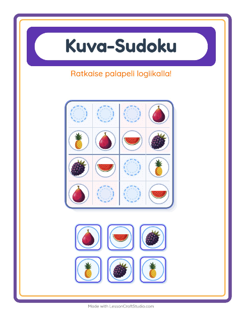 Kuvasudoku (keskivaikea) – Hedelmät