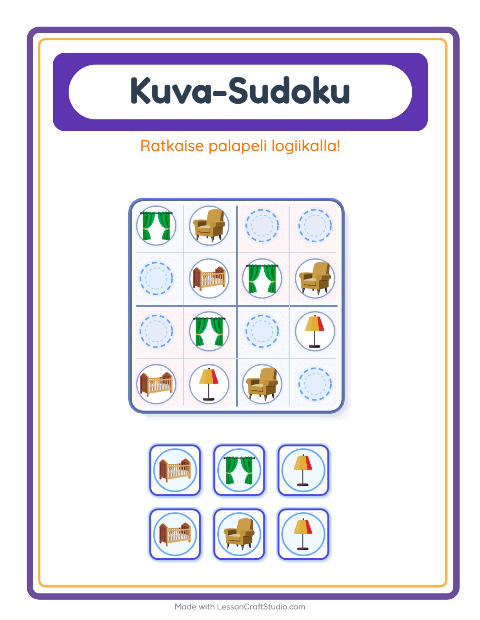 Kuvasudoku (keskivaikea) – Huonekalut