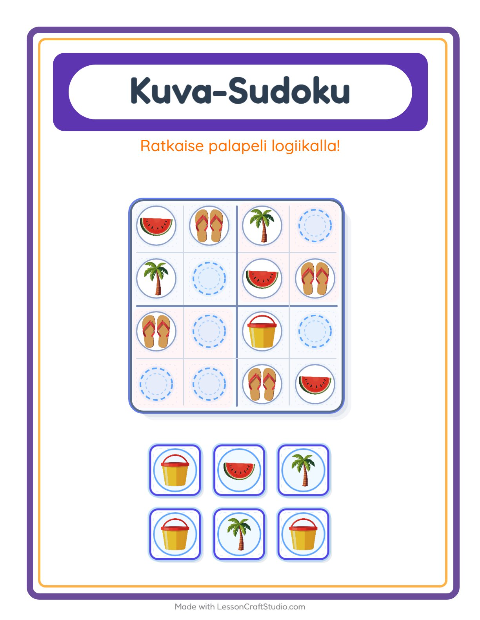 Esikatselu: Kuvasudoku-tehtäväarkki, aiheena Kesä, Esiopetus