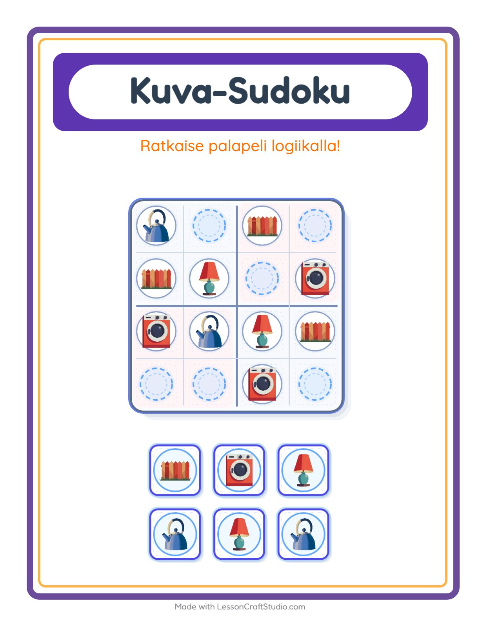 Kuvasudoku (keskivaikea) – Kodin ympärillä