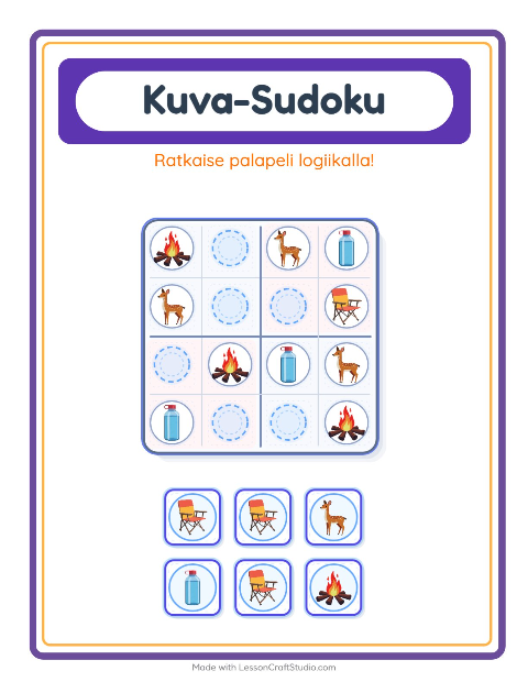 Kuvasudoku (keskivaikea) – Leirielämä